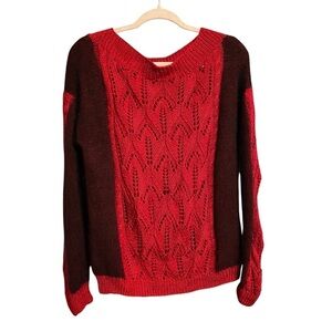 Stunning Red Crochet/Knit Handmade Sweater - Size Medium